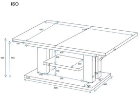 Ława rozkładana podnoszona ISO 110(170)x65 dąb złoty craft ENDO