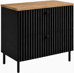 Szafka łazienkowa stojąca z blatem 80, czarny + blat dąb craft, uchwyty w trzech kolorach, nogi czarne, 80 x 44,4 x 73,6 cm