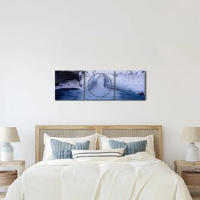 Obraz wodospadu zimą (z zegarem) (90x30 cm)