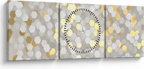Obraz - Złoto - białe sześciokąty (z zegarem) (90x30 cm)