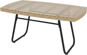 Outsunny Stolik Ogrodowy z Polirattanu, 90 x 50 x 45 cm, UV-Odporny z Blatem ze Szkła Naturalny
