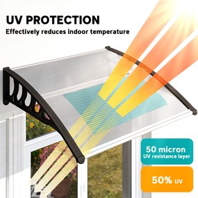 Outsunny Zadaszenie drzwi/okna, odporne na warunki pogodowe, przezroczyste, Aluminium/Poliwęglan, 103x96,5x27cm, Czarne