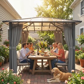 Outsunny Altana ogrodowa 3 x 3 m Metalowa altana z dachem z poliwęglanu 6 mm, UV50+, ciemnoszara | Aosom PL