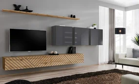 Meblościanka SWITCH LAMEL VII dąb wotan/szara ASM Meble