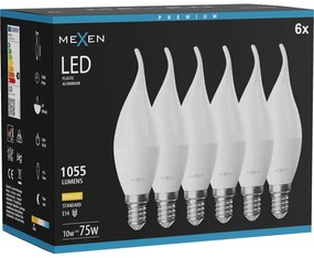 Mexen Nova 6x żarówka LED płomyk E14, C37, 10W, Ciepła - 3000K, 1055 lm - L106-E14-1030-01x06