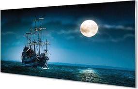 Szkło do Kuchni na Ścianę Statek nad Morzem w Blasku Księżyca