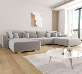 Jasnoszary rozkładany narożnik z pojemnikiem H7-D49