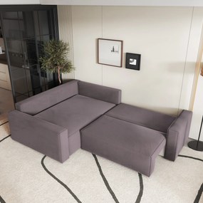 Masseno Narożnik ERONIS z funkcją spania i pojemnikiem na pościel Narozniki L, Rozkładana sofa - Wrzosowy, MONOLITH 62