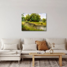 Obraz - Rzeka przy lesie, obraz olejny (70x50 cm)