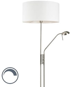 Lampa podłogowa ze stali i biała z regulowanym ramieniem do czytania - Luxor