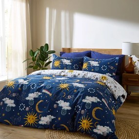 Biało-niebieska bawełniana pościel dwuosobowa 230x220 cm Disco Space – Their Nibs