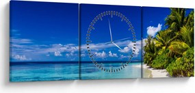 Obraz tropikalnej plaży (z zegarem) (90x30 cm)