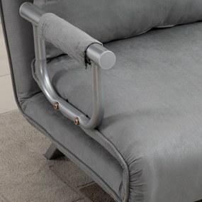 HOMCOM Sofa dwuosobowa rozkładana z funkcją spania jasnoszara aksamitna do salonu i sypialni | Aosom PL