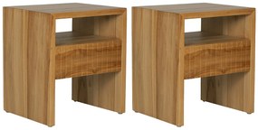 Zestaw 2 szafek nocnych z 1 szufladą i 1 niszą  - Drewno tekowe - Kolor: Naturalny - REVUKA