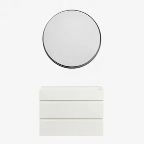 Zestaw Wiszących Mebli Łazienkowych Z Drewna I Forniru Jesionowego Zintegrowany Z Umywalką Ona Biała & - Sklum