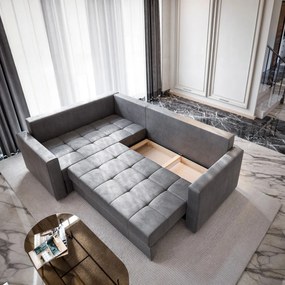 Masseno Narożnik LIRENO z funkcją spania i pojemnikiem na pościel Narozniki L, Rozkładana sofa - Szary, PAROS 06