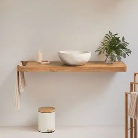 Zestaw Mebli Łazienkowych 130x45 Cm Wiszący Z Drewna Tekowego Neill Drewno Tekowe & Nieregularna Z Biały - Sklum