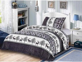 PrzytulneMieszkanie.pl PrzytulneMieszkanie.pl PrzytulneMieszkanie.pl Pościel mikroplusz ŚWIĄTECZNE RENIFERY szara + prześcieradło mikroplusz SOFT 90x200 cm jasnoszara
