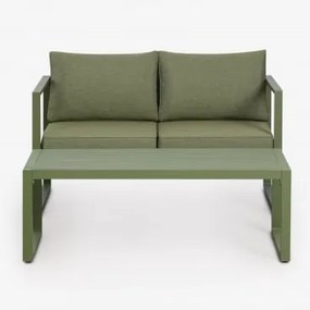 Zestaw Ogrodowy Z Dwuosobową Sofą I Stolikiem Kawowym Z Aluminium 110x55cm Lipov Intensywny Verde Olive - Sklum