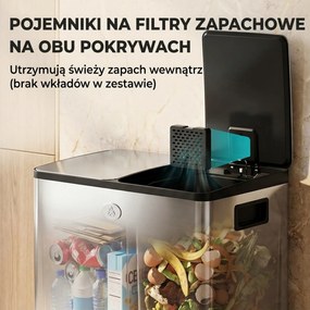 HOMCOM 2 x 20 L podwójny kosz na śmieci, otwieranie pedałem, łatwe czyszczenie, stal nierdzewna, plastik, srebrny | Aosom PL