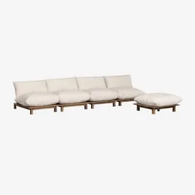 4-częściowa Modułowa Sofa Rozkładana Z Pufem W Kolorze Drewna Akacjowego Brina Kremowa - Sklum