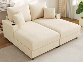 Ładna kanapa - Pikowana kanapa - z uchwytem na telefon + portem USB - z uchwytem na napoje - Sztruks welurowy - Beżowy