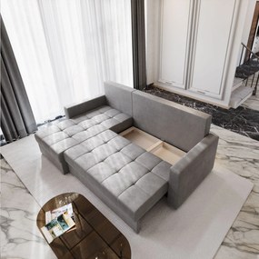 Masseno Narożnik KOS z funkcją spania i pojemnikiem na pościel Narozniki L, Rozkładana sofa - Czarny, MONOLITH 95