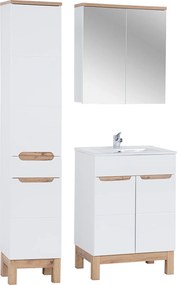 Biały zestaw łazienkowy Bali 045 - szafka 60 cm z umywalką, lustro i słupek