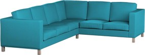 Pokrowiec na sofę narożną lewostronną Karlanda kolor niebieski tkanina strukturalna