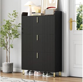 Szafka na buty 3-drzwiowa - 80 x 23,5 x 123,5 cm - z 6 przegródkami + zabezpieczenie przed przewróceniem - MDF - czarna