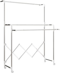 HOMCOM Stojak na pranie, składany suszarka stojąca z 3 regulowanymi prętami, stalowy wieżowy stojak na pranie na kółkach, wieża do suszenia prania do wnętrz i na zewnątrz