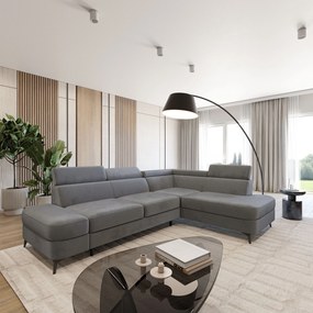 Masseno Narożnik AVISE z funkcją spania i pojemnikiem na pościel Narozniki L, Rozkładana sofa - Szary, MONOLITH 85