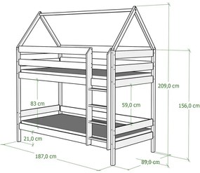 Piętrowe łóżko dla 2 dzieci w kształcie domku, sosna - Delisa 3X 180x80 cm
