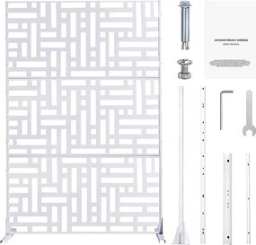 Dekoracyjny Panel Zewnętrzny, SucceBuy Metalowy Ekran Prywatności, 120 x 193 cm, Panele Prywatności Zewnętrznej, Biały