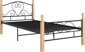 Metalowe Łóżko Czarny Jednoosobowe + Jasny Dąb 90X200 Cm E6-T56