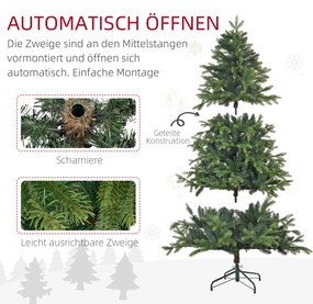 HOMCOM Sztuczna Choinka o Realistycznym Wyglądzie, Odporna na Ogień, ze Stabilnym Metalowym Podnóżem, 180 cm, Zielona