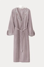 Elegancki szlafrok DESTAN z koronką M Fioletowy / Lila