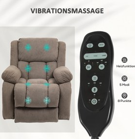 HOMCOM Fotel telewizyjny z funkcją masażu i ogrzewania, elektryczny fotel do wstawania, pilot, boczne kieszenie, jasnobrązowy | Aosom PL