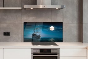 Szkło do Kuchni na Ścianę Statek nad Morzem w Blasku Księżyca