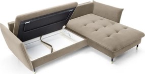 Narożnik GLAM Prawostronny z funkcją spania, zestaw z poduszkami wolnostojący tkanina RIVIERA 16 Beżowy DOMO HOME