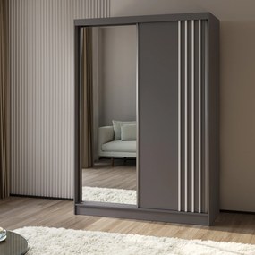 Szafa Przesuwna NELVIA 150 cm z Lustrem Szafa Dwudrzwiowa Szara