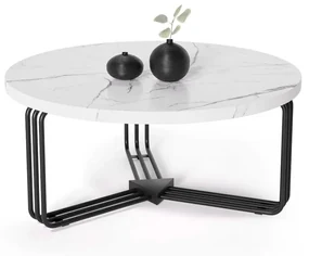 Stolik kawowy ANTICA 80x80 biały marmur/czarny HALMAR