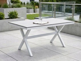 Stół ogrodowy aluminiowy biały 150x90x75 cm trwały blat kompozyt drewniany