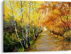 Obraz - Romantyczna aleja wzdłuż wody, obraz olejny (70x50 cm)
