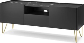 Szafka RTV: czarny grafit / czarny marmur, 144 x 55 x 37 cm