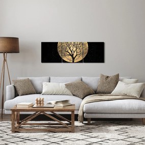 Obraz – Drzewo w złotej pełni księżyca I. (z zegarem) (90x30 cm)