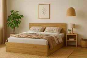 Łóżko drewniane z materacem AVI 140x200cm w kolorze dąb artisan