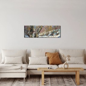 Obraz namalowanego zimowego krajobrazu (z zegarem) (90x30 cm)