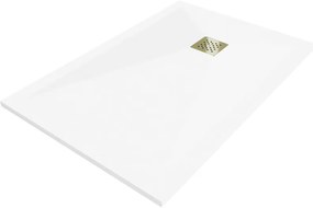 Mexen Stone+ brodzik kompozytowy prostokątny 140 x 80 cm, biały, maskownica złota - 44108014-G