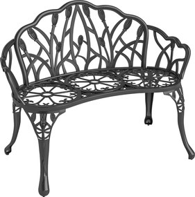 Outsunny Ławka ogrodowa 2-osobowa z odlewanego aluminium odporna na warunki atmosferyczne, z oparciem w kształcie tulipanów i motywem kwiatowym 99 x 57 x 78 cm | Aosom PL